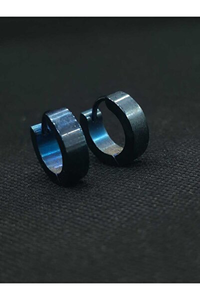 sarıyer silver Navy Blue Steel Hoop Earrings Titanium Daily Stylish Jewelry G...