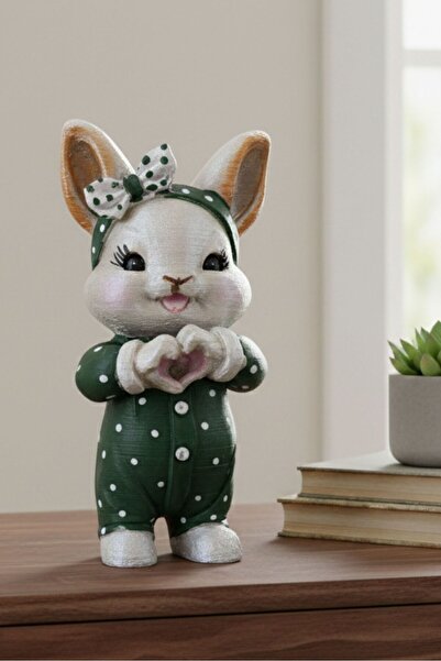 Uretti - Hülya 6683 Lovi Puantiyeli Pijamalı Tavşan Figürü Dekoratif Polyeste...