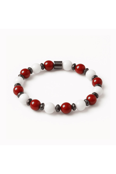 Tesbihane سوار نسائي من الأحجار الطبيعية من اليشم الأحمر والأبيض والهيماتيت ب...