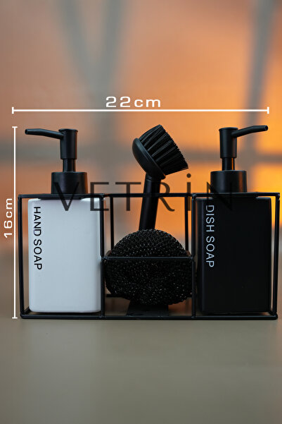 VETRİN Metal Standlı Fırçalı ve Süngerli 2'li Sabunluk Takımı