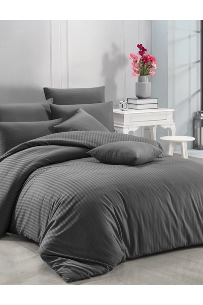 NazeninHome Striped Satin |   Yollu Saten |   Hotel Type Satin Duvet Cover Se...