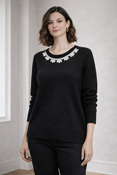 TUSSE Women's Elegant Collar Stone Embroidered Stylish Knitwear Women's Sweater