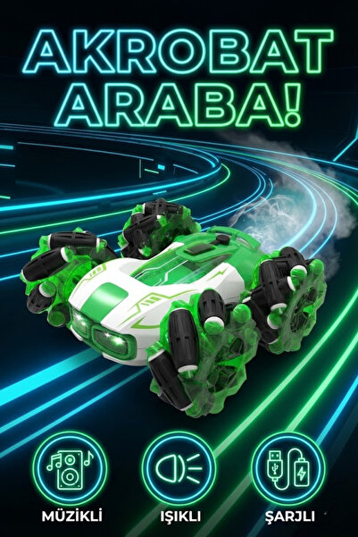 craftivio Uzaktan Kumandalı Şarjlı Buharlı Akrobat Araba 360 Derece Dönen Işı...