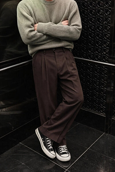 COMBİNE MİCHAİL Erkek Geniş Paça Bol Kahve Baggy Pantolon