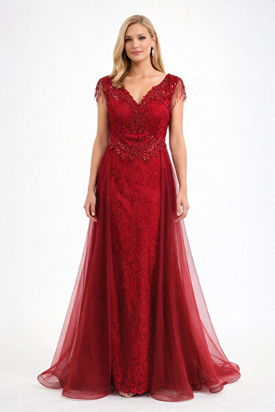 Yeni Trend Abiye Guipure Detailed Tulle Back Evening Dress