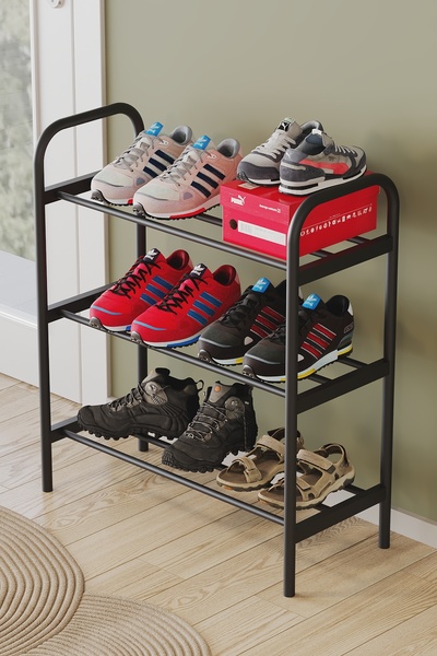 Tedarikcenter Dekoratif 3 Raflı Metal Ayakkabılık Çok Amaçlı Antre Rafı Metal...