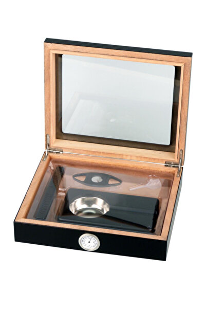 Hauser Black Humidor Set with Glass Lid – for approx. 15 cigars 569181
