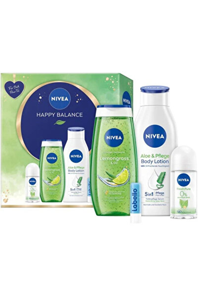 NIVEA Happy Balance Care Set: Refreshing Lemongrass Gel, Aloe Lotion, Pure De...
