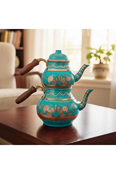Yardımcı Bakır Since 1997 إبريق شاي كبير من النحاس المطلي بالمينا