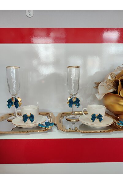 FTH DİZAYN Coffee Set for 2 People, 2 Cups, 2 Trays, 2 Side Cups for Coffee