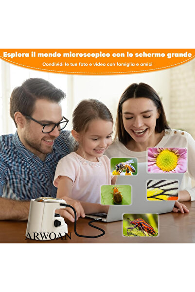 ARWOAN Dijital Çocuk Mikroskobu LCD Ekranlı, STEM Eğitici Oyuncak Taşınabilir...