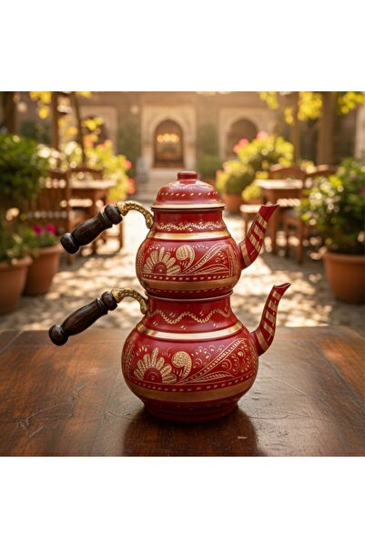 Yardımcı Bakır Since 1997 إبريق شاي كبير من النحاس المطلي بالمينا