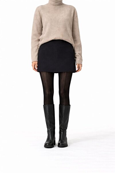 DAYMOD ÇORAP Sonya Cotton Self-Printed Winter Patterned Pantyhose (Black)