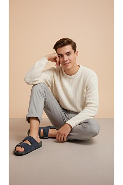 GEZER Naturela Comfort Men's Summer Navy Blue Comfortable Sole Faux Leather B...