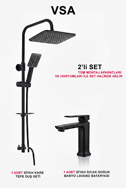 VSA Yeni Jvco Siyah Lüx Banyo Robot Tepe Duş Yağmurlama Seti - Siyah Pirinç S...