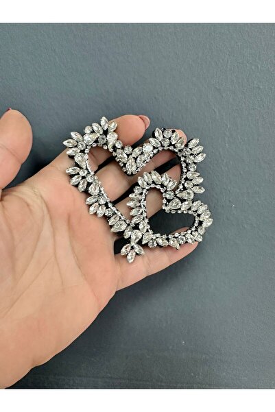 Gönülden Tasarım Zircon Stone Double Heart Embroidery Accessory 9X8 cm