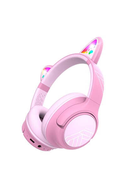 PowerLocus Kids Headphones, Wireless, Bobo Cat Ears, Pink