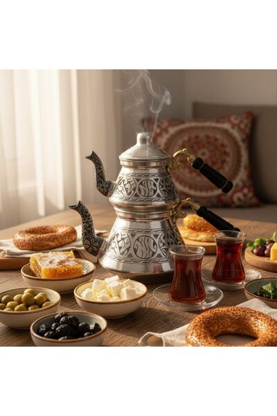 Yardımcı Bakır Since 1997 Copper Seljuk Teapot Carved Workmanship - Inside an...