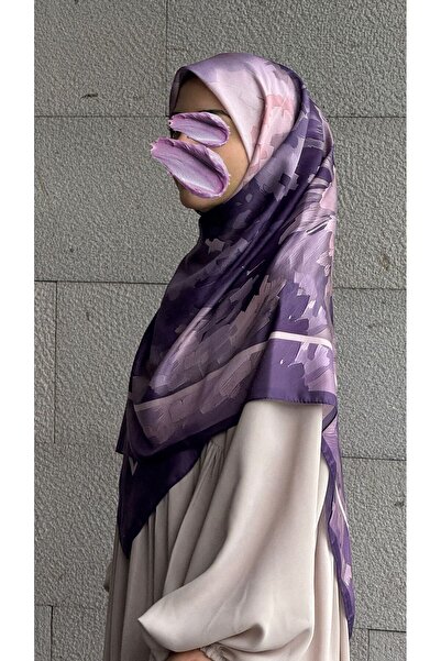 Qalortex Scarf Pamuklu Soft Luna Desen Eşarp-Lila