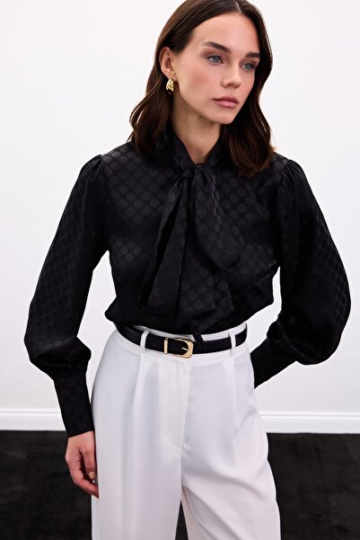 Sateen Polka Dot Patterned Shirt - Black