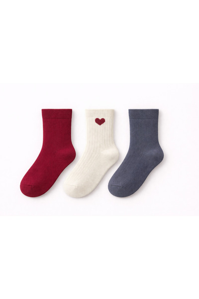 SOLDE SOCKS مجموعة من 3 جوارب قطنية يومية للأطفال - لون سادة وتفاصيل على شكل ...