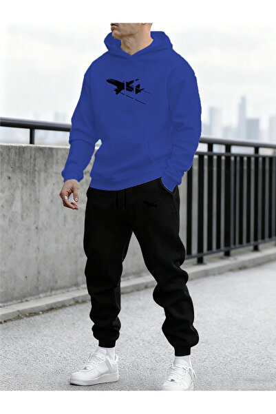 mercoledi Men's Airplane Printed Comfortable Fit Hooded Pocket Top Jogger Ela...