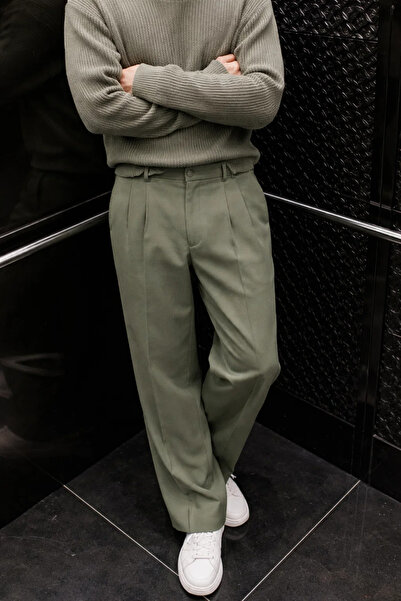 COMBİNE MİCHAİL Erkek Geniş Paça Bol Haki Baggy Pantolon