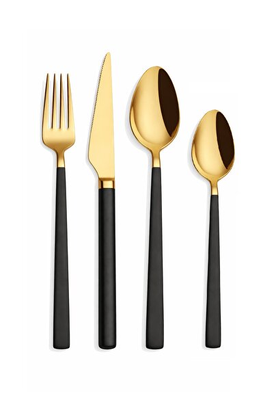 Arsel Alize Gold Black (Black) 24 Piece Cutlery Set Boxed 304 Quality Stainle...