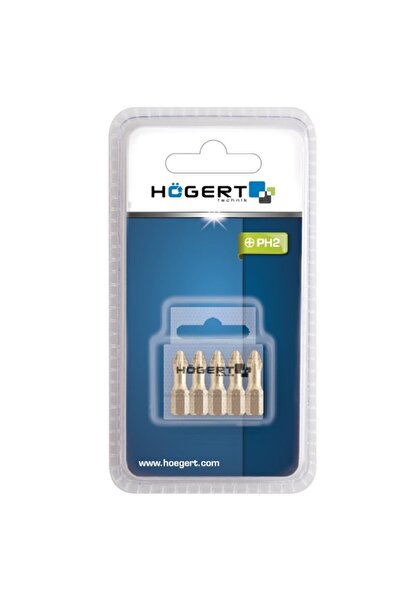 Hogert Set de 5 biți de șurubelniță, Hogert, PH2, 25 mm, oțel S2, acoperite c...