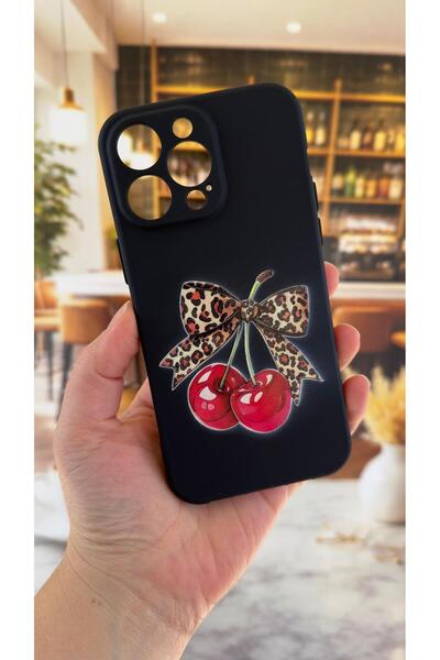 Vip Case iPhone 13 Pro Max Compatible Cherry Bow Leopard Pattern Silicone Sho...