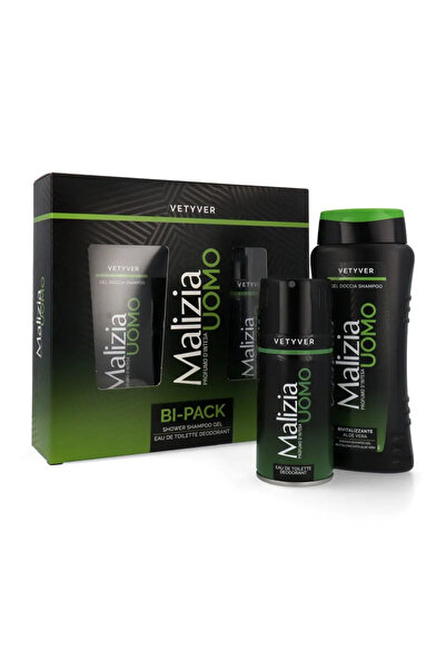Malizia Uomo Vetyver Gift Set - Shower Gel & Shampoo 250ml + Deodorant Spray ...