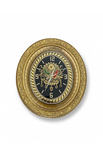 GİTTİGİTTİ Osmanlı Tuğralı Duvar Saati Altın Çerçeve Siyah Kadran 32x37 cm Kü...