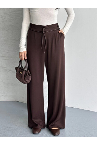 Cool & Sexy Modal Fabric Waist Detail Trousers Brown