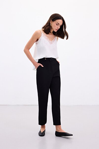 Sateen Belted Trousers - Black