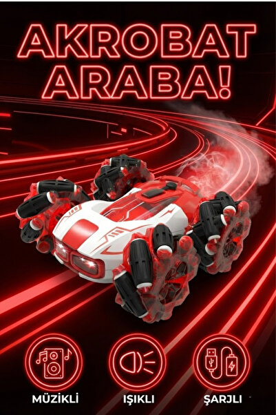 craftivio Uzaktan Kumandalı Şarjlı Buharlı Akrobat Araba 360 Derece Dönen Işı...