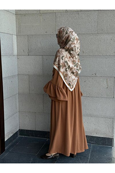 Qalortex Scarf Airobin Wide Sleeve Dress-Tan
