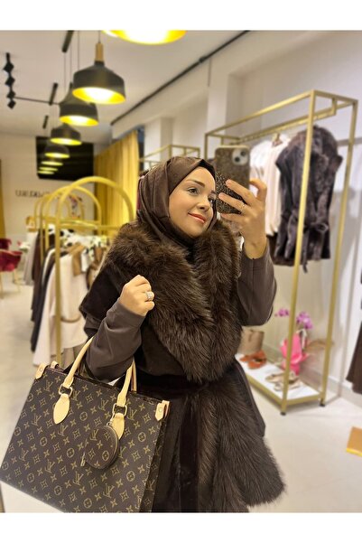 BY ÖZLEM KURU Kürk Yelek Kahve