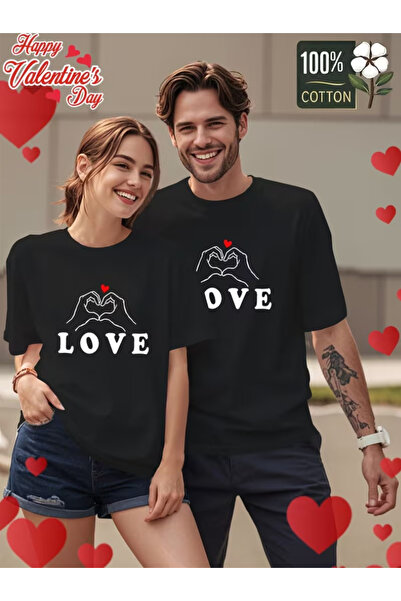 one button Tricou cu imprimeu Love, cu tematică inimă, pentru cupluri de îndr...