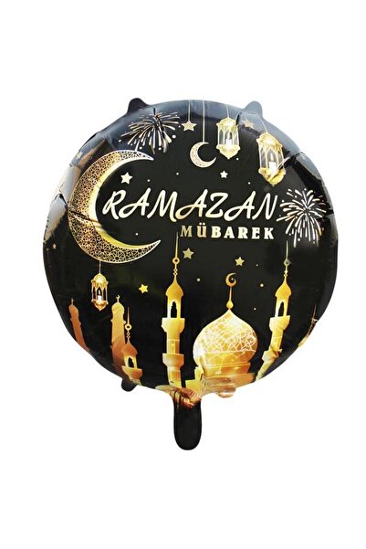 Patladı Gitti Ramadan Themed Round Foil Balloon with Ramadan Mubarak Design