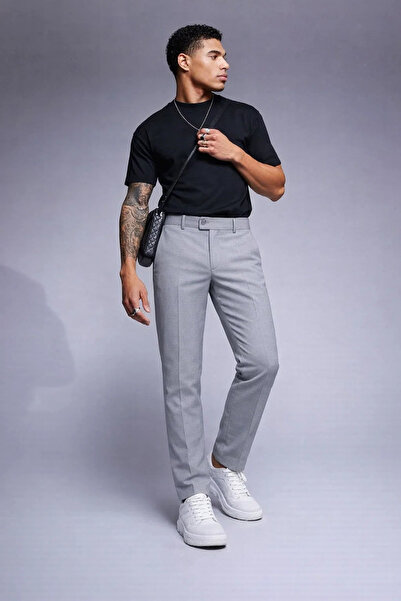 COMBİNE MİCHAİL Men's High Waist Straight Leg Gray Trousers
