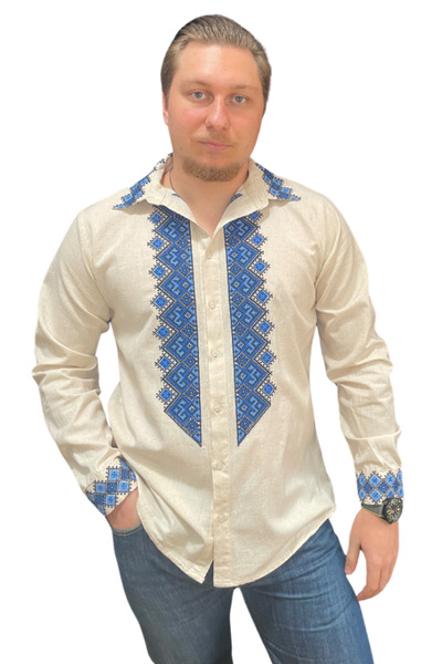 rody's forever Men's RBN 24 blouse, size S, antique beige/blue