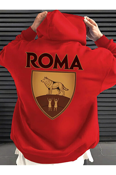 ELAN WEAR Roma Back Printed Hooded Oversized Navy Blue Sweatshirt with Kangar...