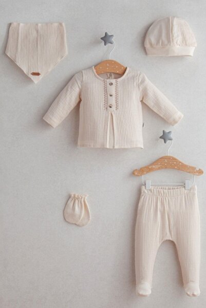 Cantoy Erkek Bebek Vintage Esintili Nakışlı 5'li Hastane Çıkış Zıbın Set