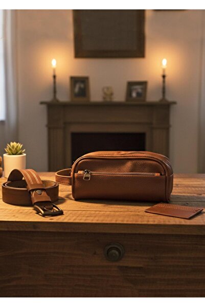 Duke Nickle Men's Tan Bag Belt Card Holder 3-Piece Stylish Gift Set