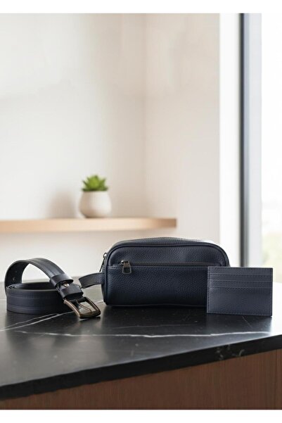 Duke Nickle Men's Navy Blue Bag Belt Card Holder 3-Piece Stylish Gift Set