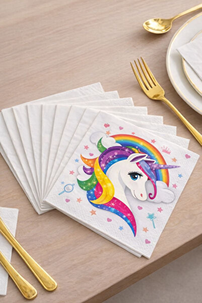 Baloncu Dede Unicorn Temalı Peçete 16’lı Doğum Günü Kız Çocuk Partisi Masa Dü...