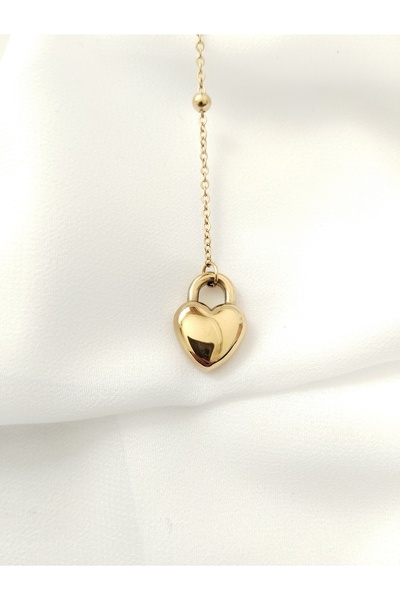 Rasa Raşa Design Gold Y Model Double Chain Women's Necklace with Bulk and Lock Figures – Steel Jewelry