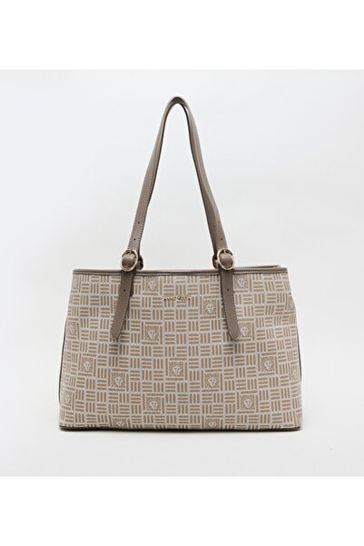 Anne Klein حقيبة كتف من الجلد الصناعي بنقوش