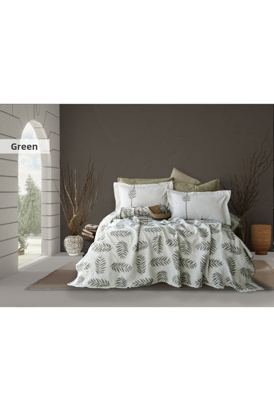 İyi Geceler İstanbul Olive Earth Muslin Piquette Double Bed Piquette Set 6 Pi...