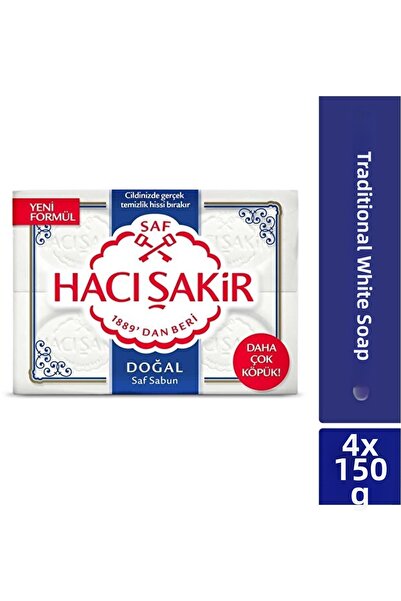 Hacı Şakir صابون أبيض تقليدي طبيعي نقي من هاتشي ساكر 4×150 جرام